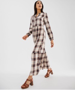 Robe chemise longue en viscose à carreaux femme